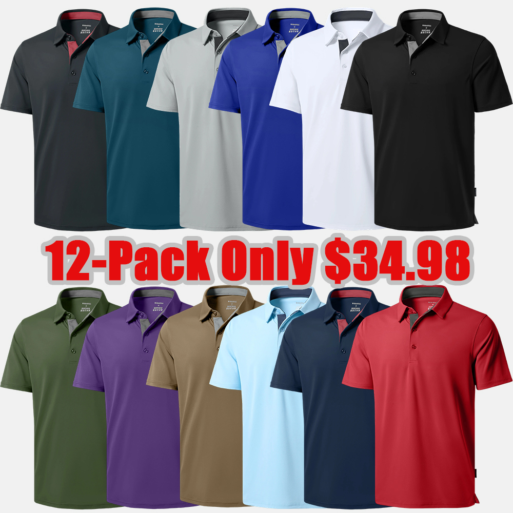 Free shipping 12-Pack Men's UPF50+ Shirts Shortsleeve Collared Polo Shirts Plus sizes:S-6XL