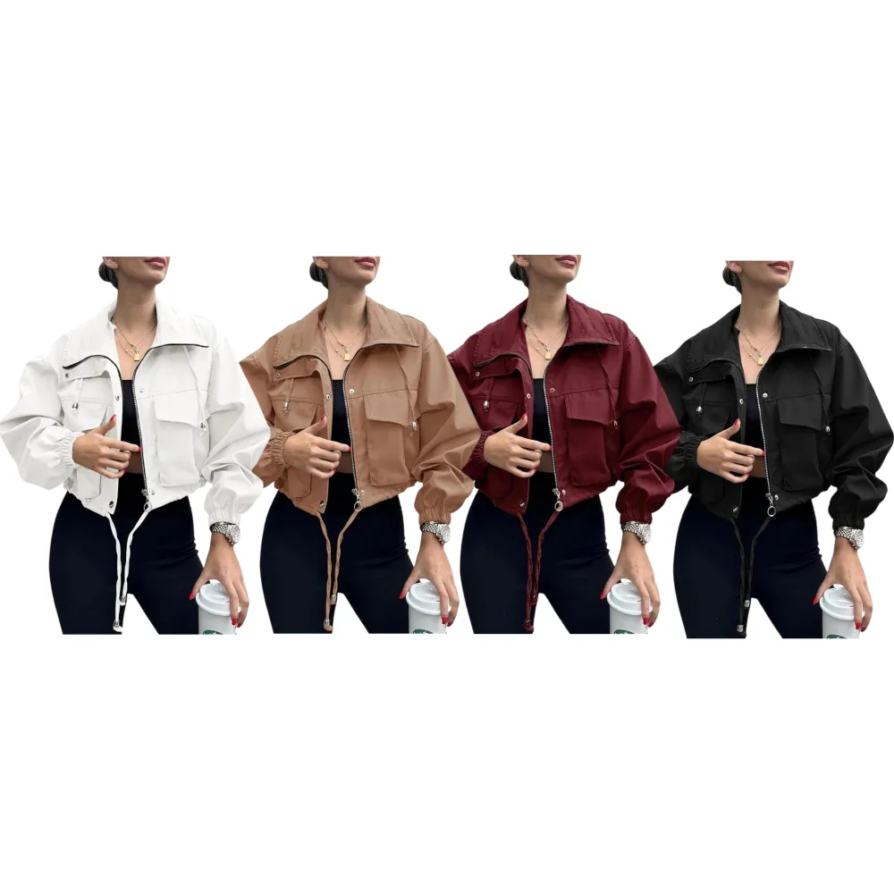 Women's Solid Zip Up Crop Jacket