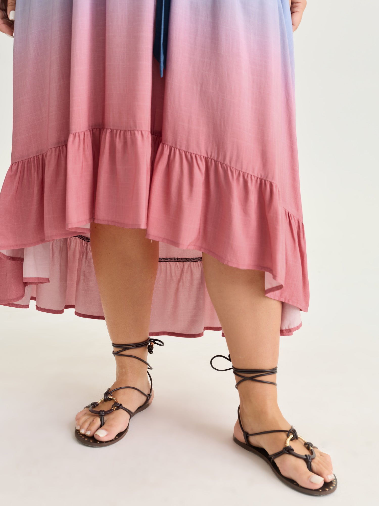 Ombre Color Blend Lace Trim Maxi Dress