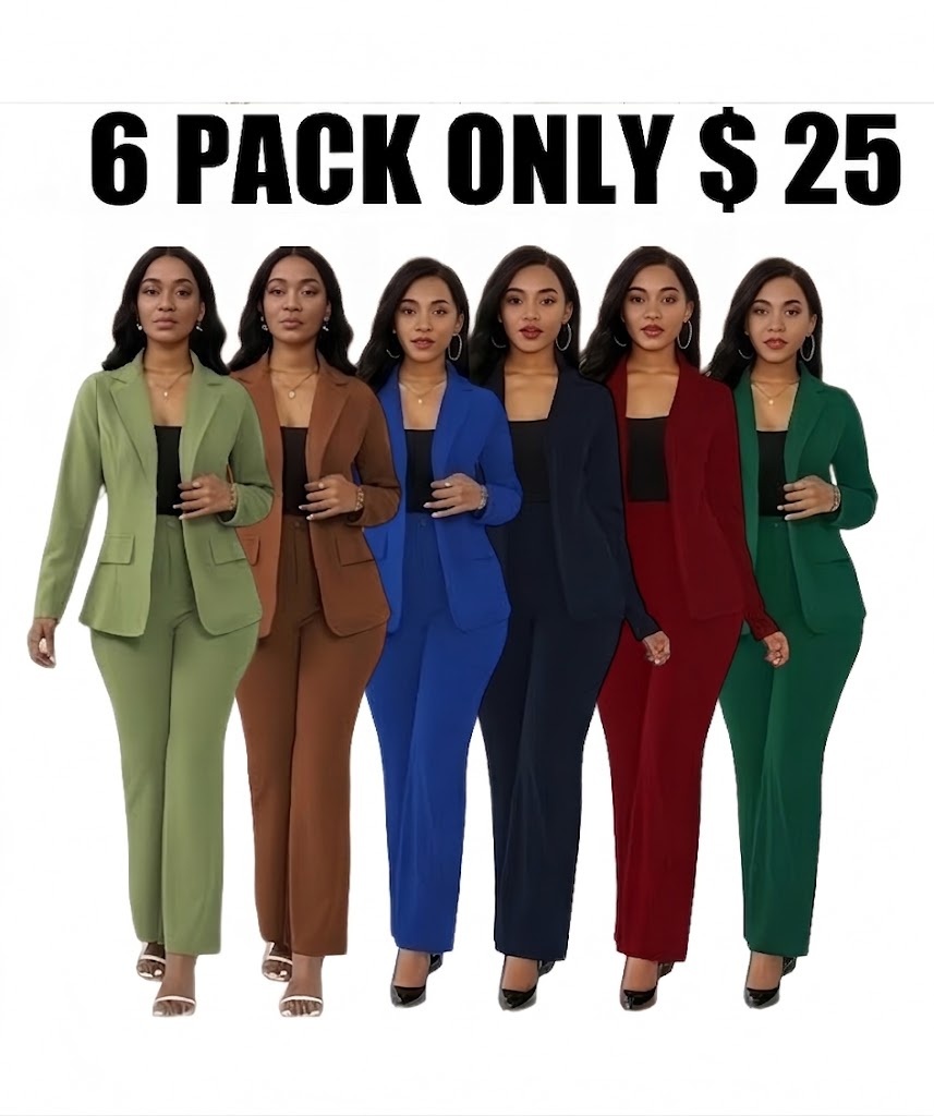 Women's Two-Piece Set Plain Button Lapel Blazer & Suit Pants