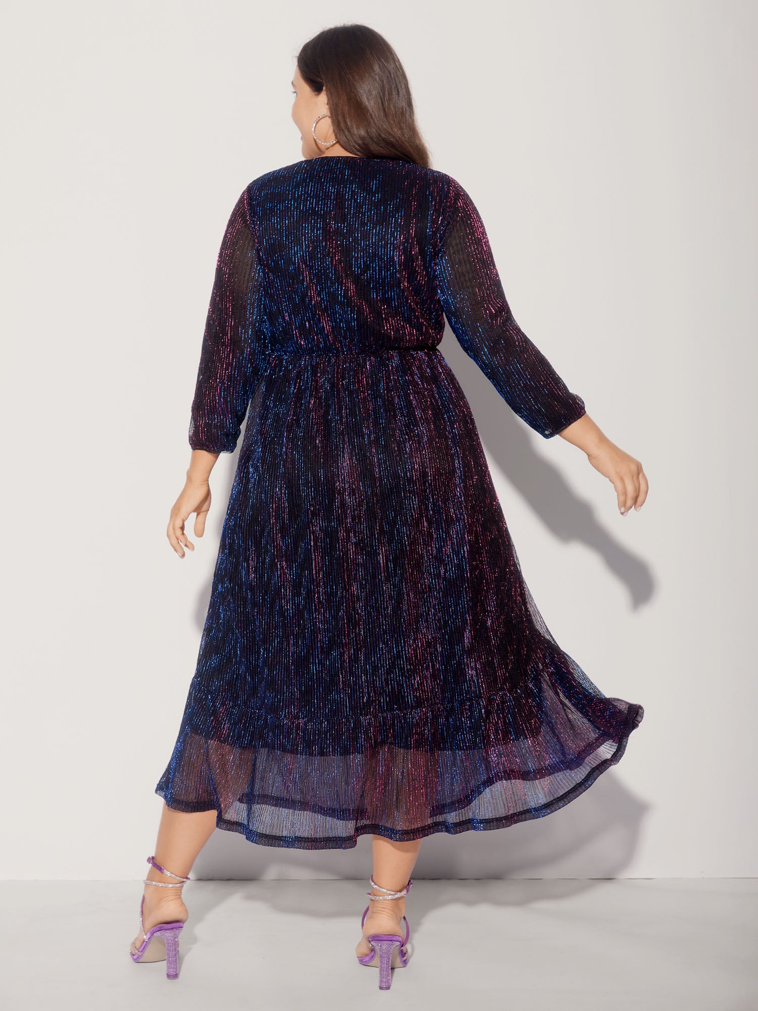 Luxe Mesh Pleated Elastic Waist Wrap Dress