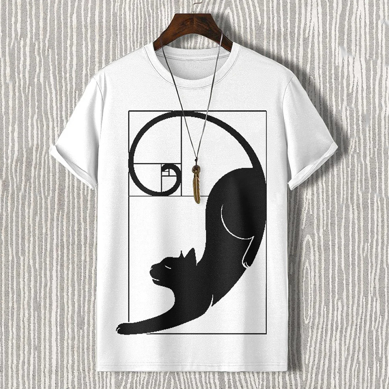 Men's Fibonacci Cat The Golden Ratio Print Casual T-shirt