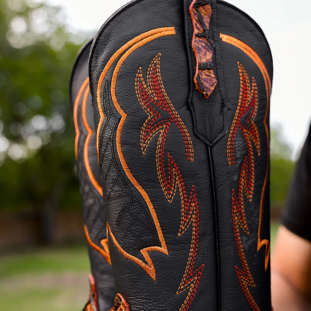 Cognac Pirarucu Leather Boots - Square Toe