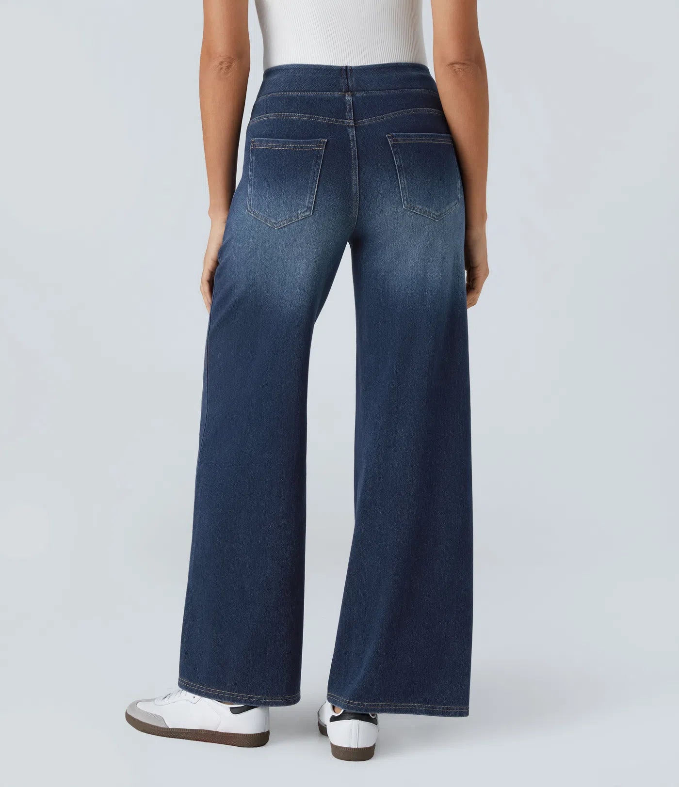 High Waisted Pockets Baggy Wide Leg Washed Casual Jeans