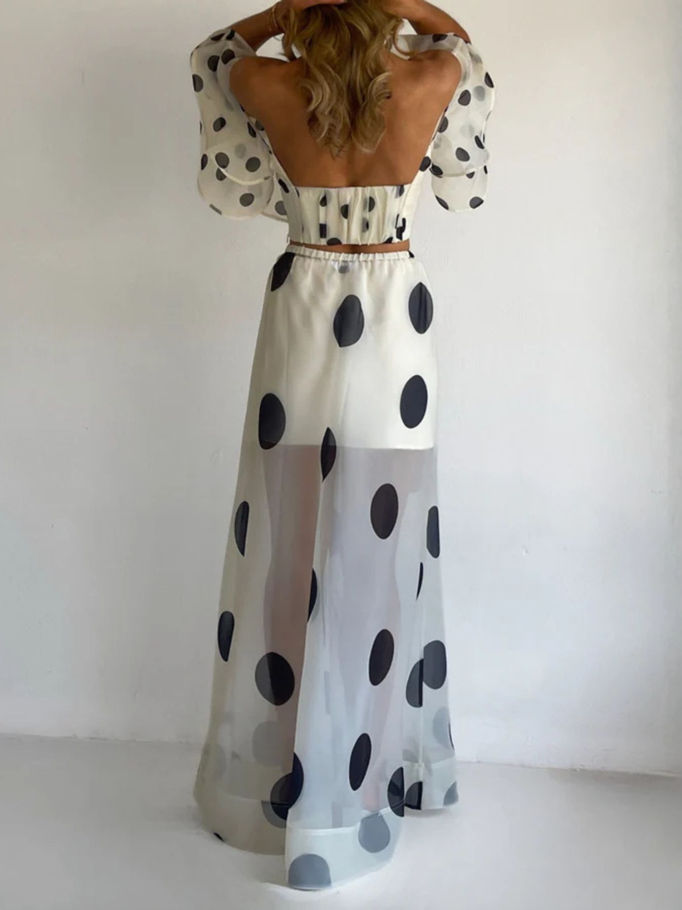 Polka Dot Ruffle Crop Top and Maxi Skirt Set
