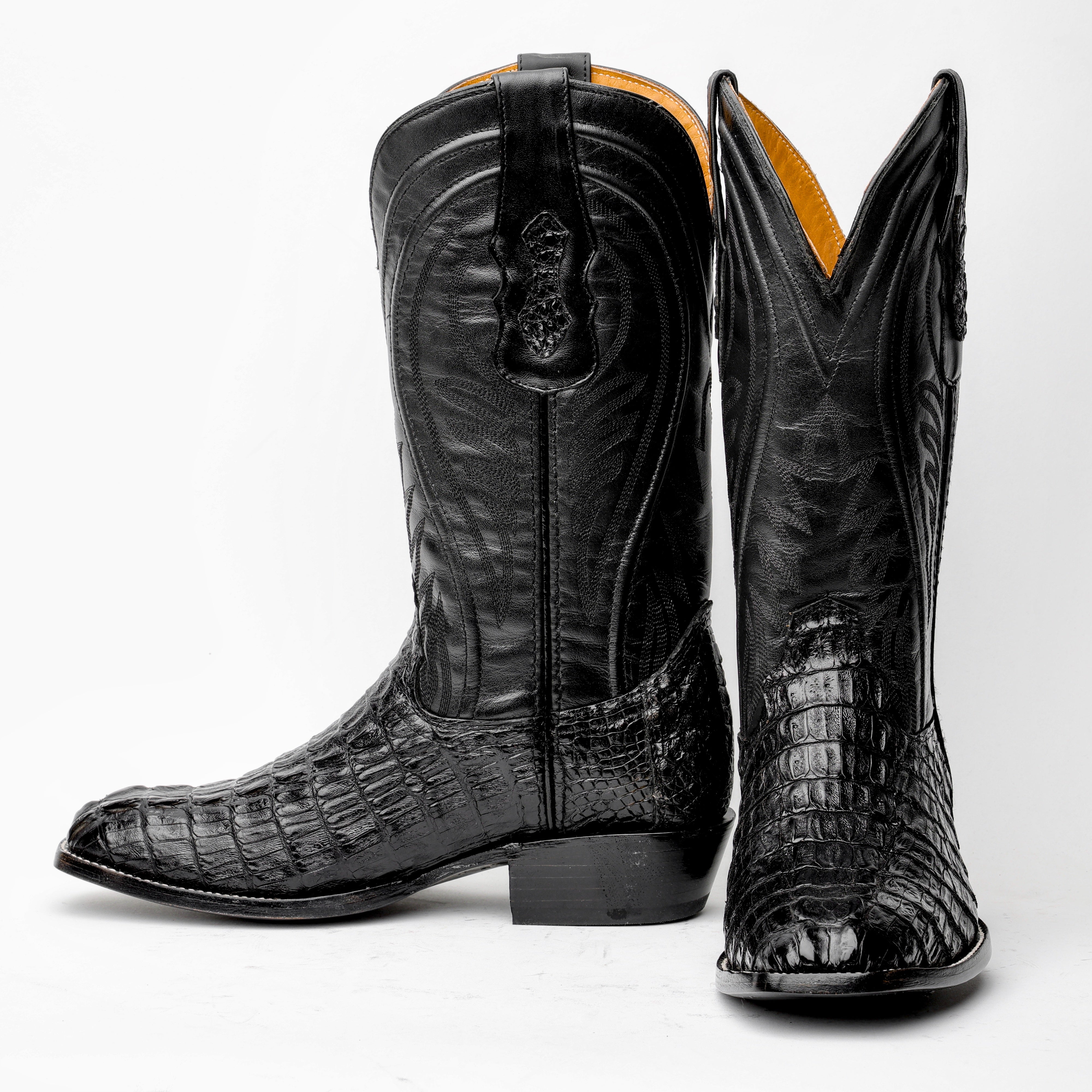 Black GENUINE Caiman Tail Boots - French Toe