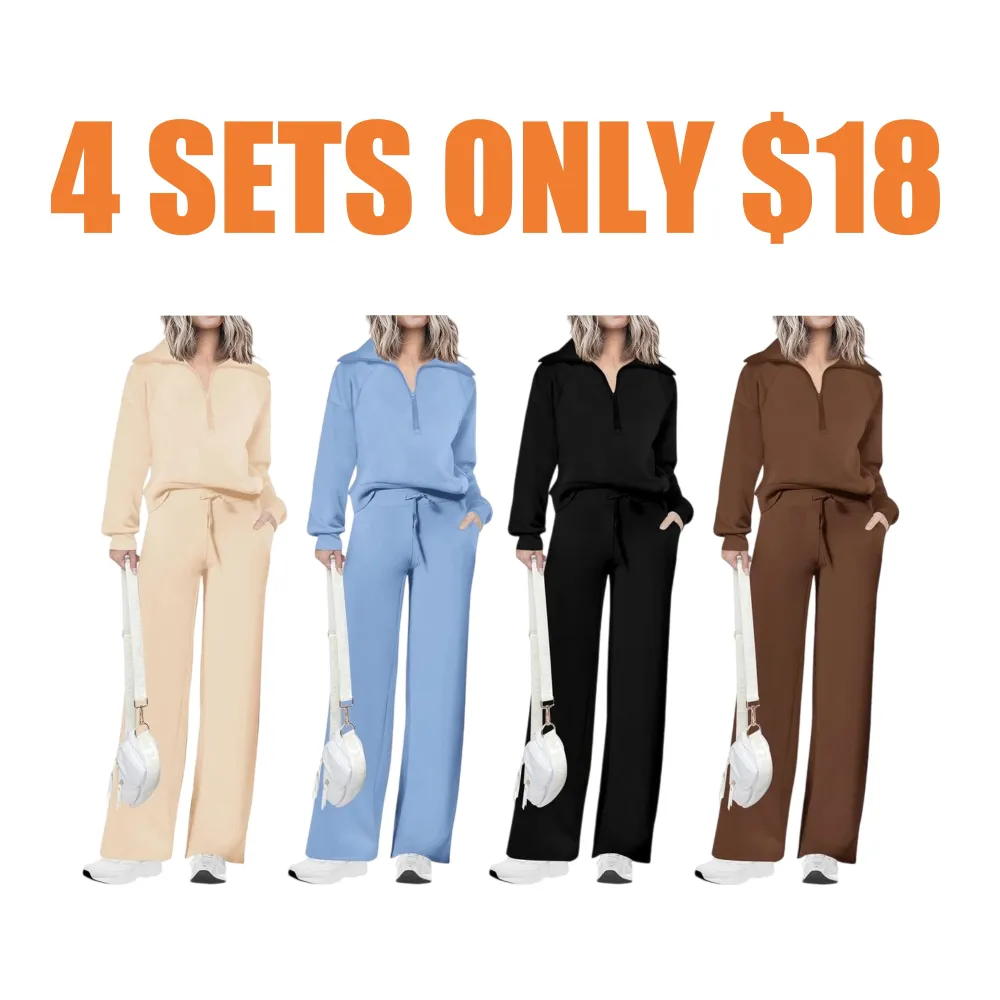 Women’s 2-Piece Set – Half Zip Sweatshirt & Wide Leg Pants
