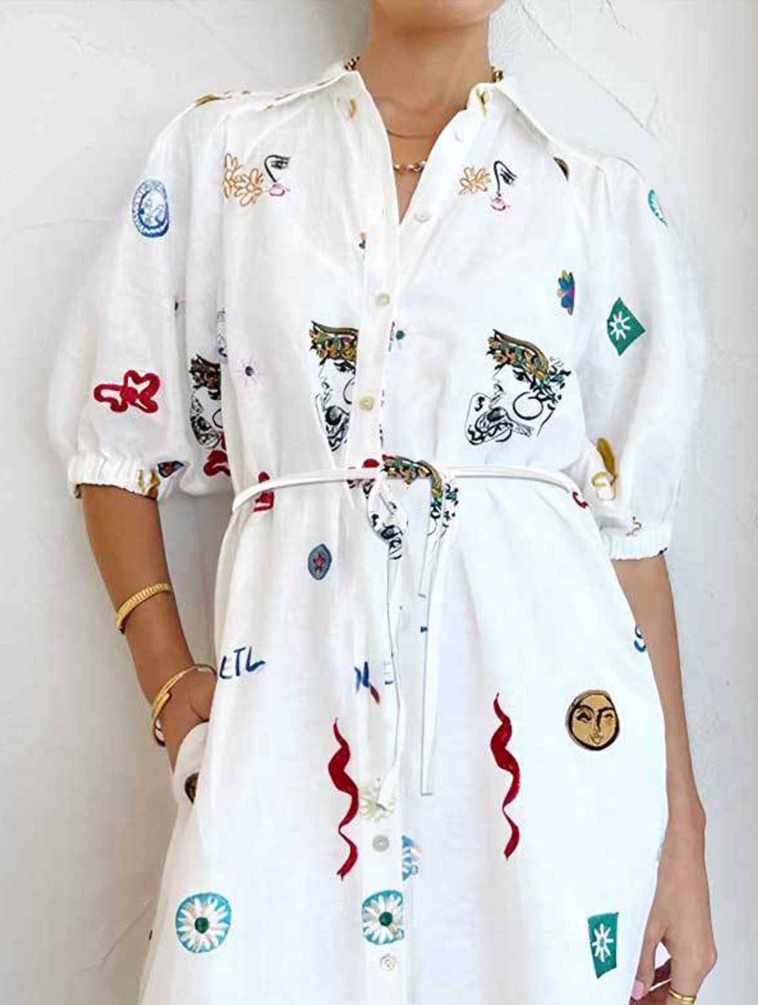 Printed Tie Waist Shirt Dress