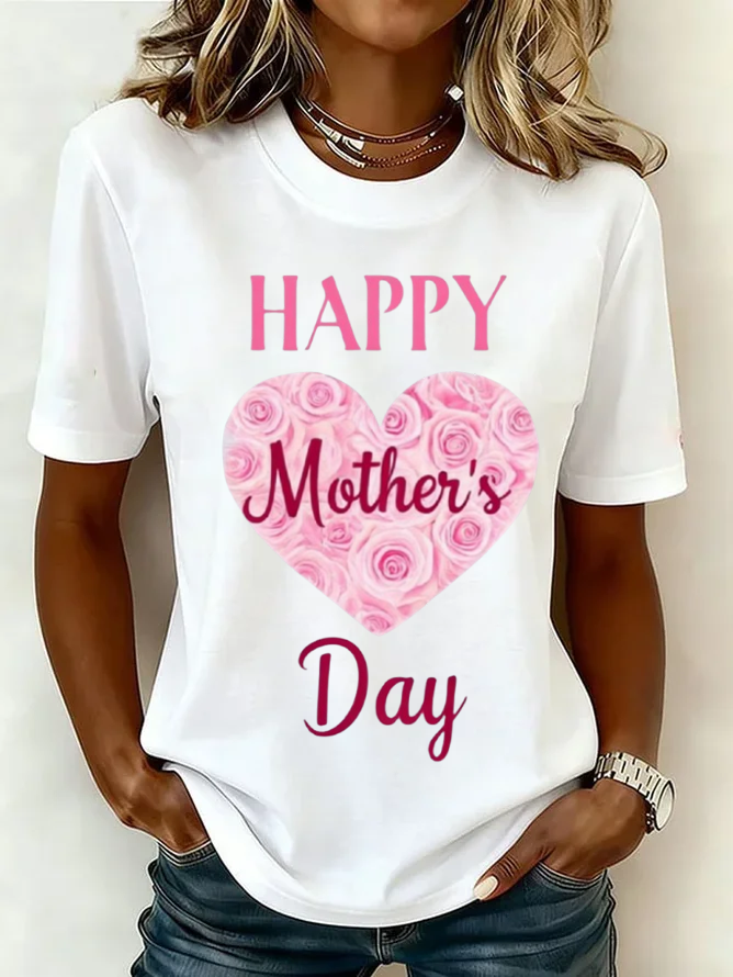 Women's Mother's Day Short Sleeve T-shirt Summer White Text Letters Printing Jersey Crew Neck Daily Going Out Casual Top