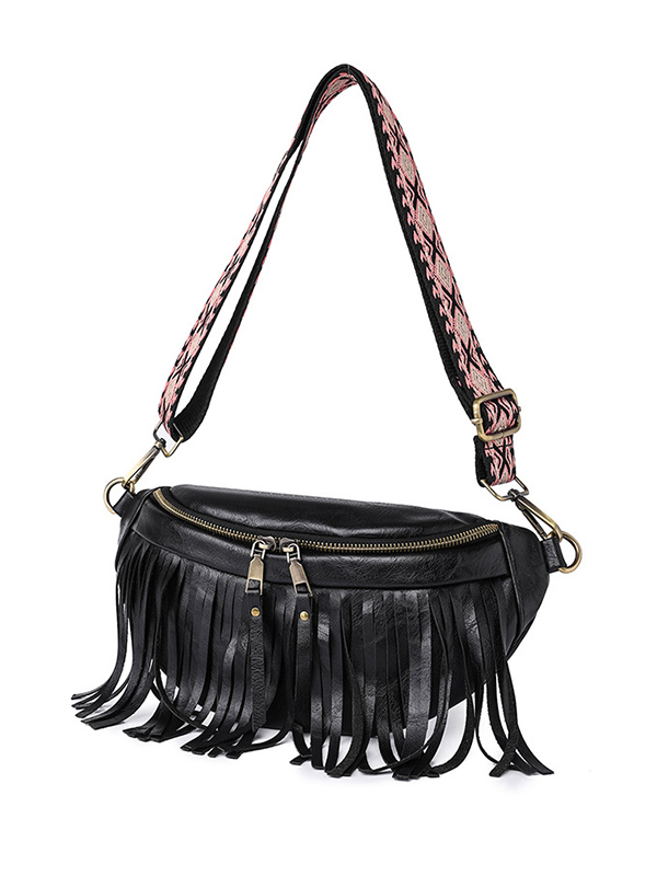 Geometric Tasseled Zipper Crossbody Bags