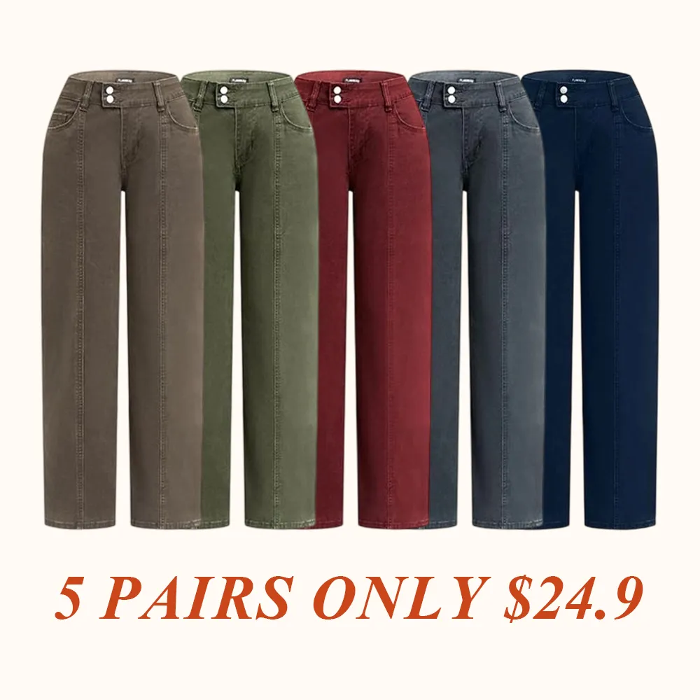 Mid Rise Straight Leg Butt Hugging Pants Women's Stretchy Fabric Multicolor Flattering