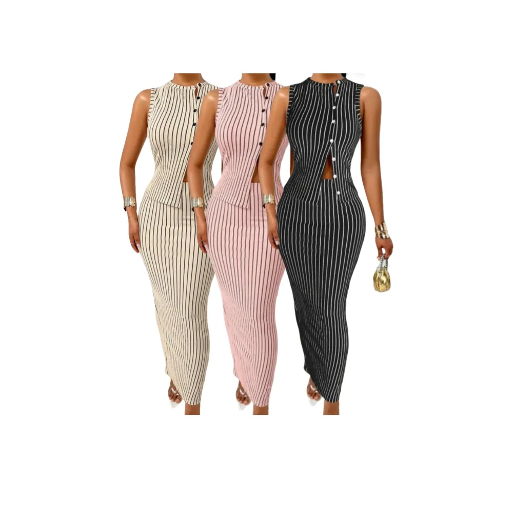 Women's Striped Print Tank & High Waist Skirt