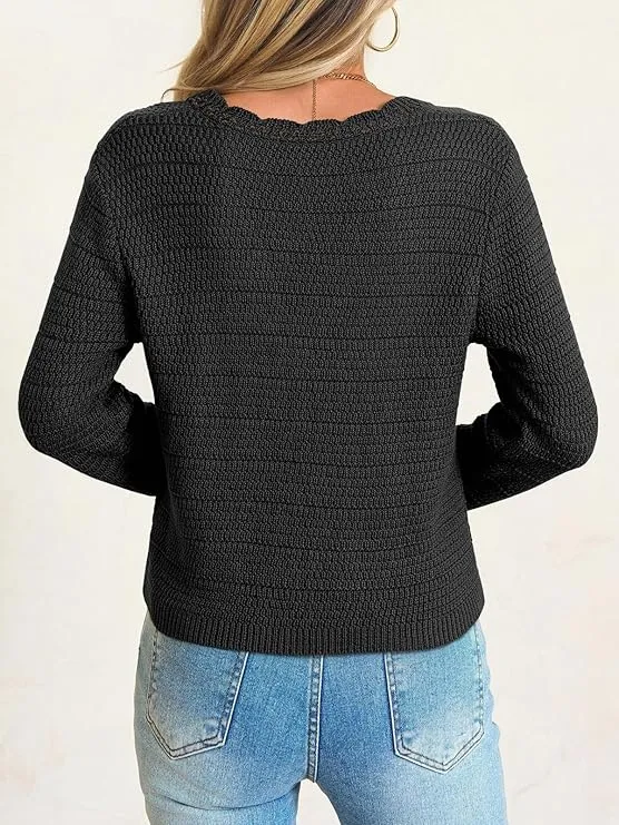 Women's V-Neck Cropped Boho Knit Cardigan