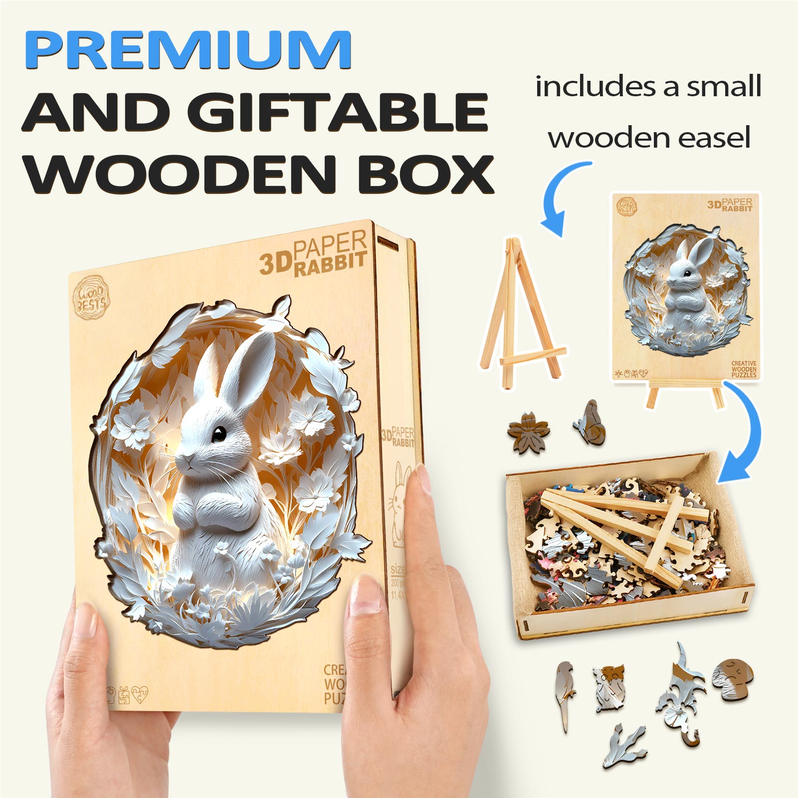 3D Paper Rabbit Wooden Jigsaw Puzzle