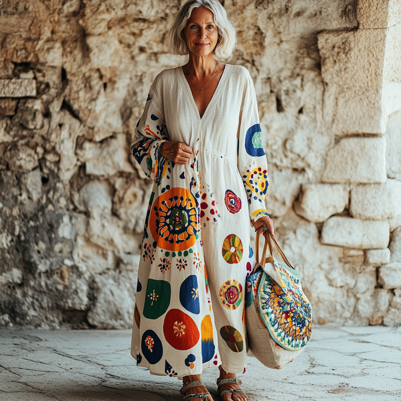 Vintage Loose Linen Patchwork Dress dfbe