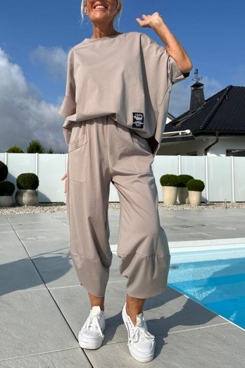 Women Round Neck Top + Pants Casual Suit