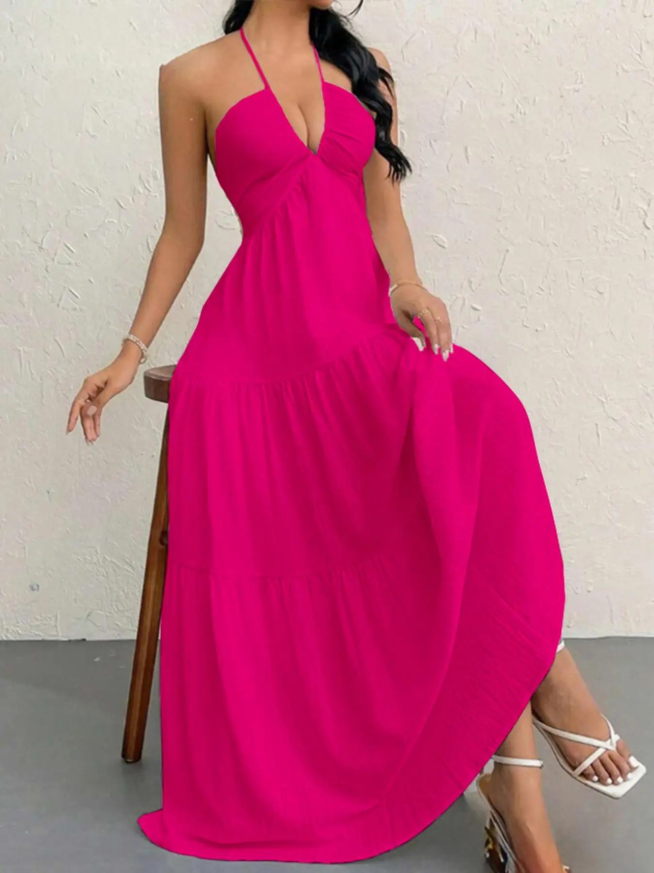 Women's Solid-Color Dress  Casual, Loose-Fit, Sleeveless Dress & Ideal for Beach Vacations