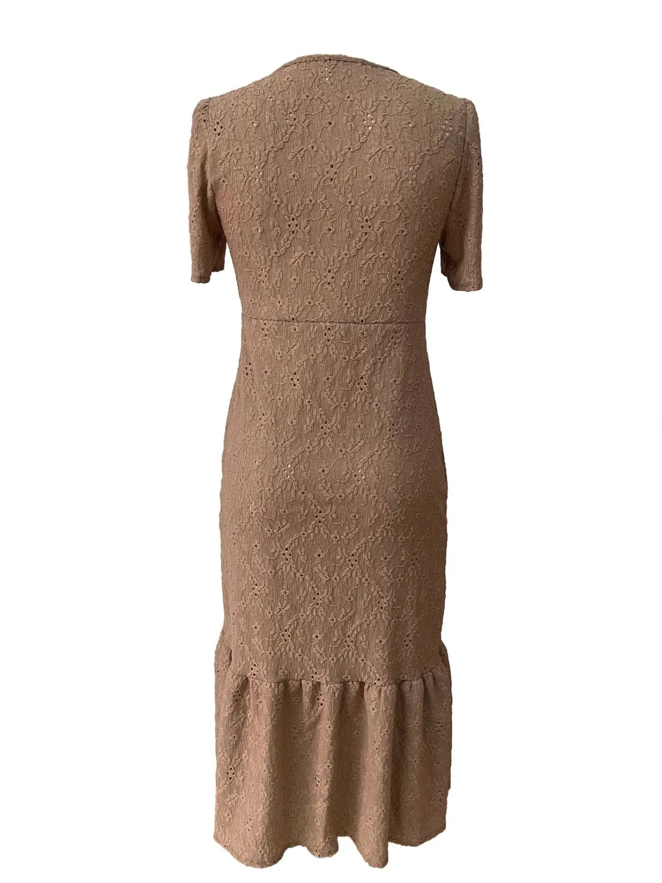Eyelet Button Front V-Neck Midi Dress