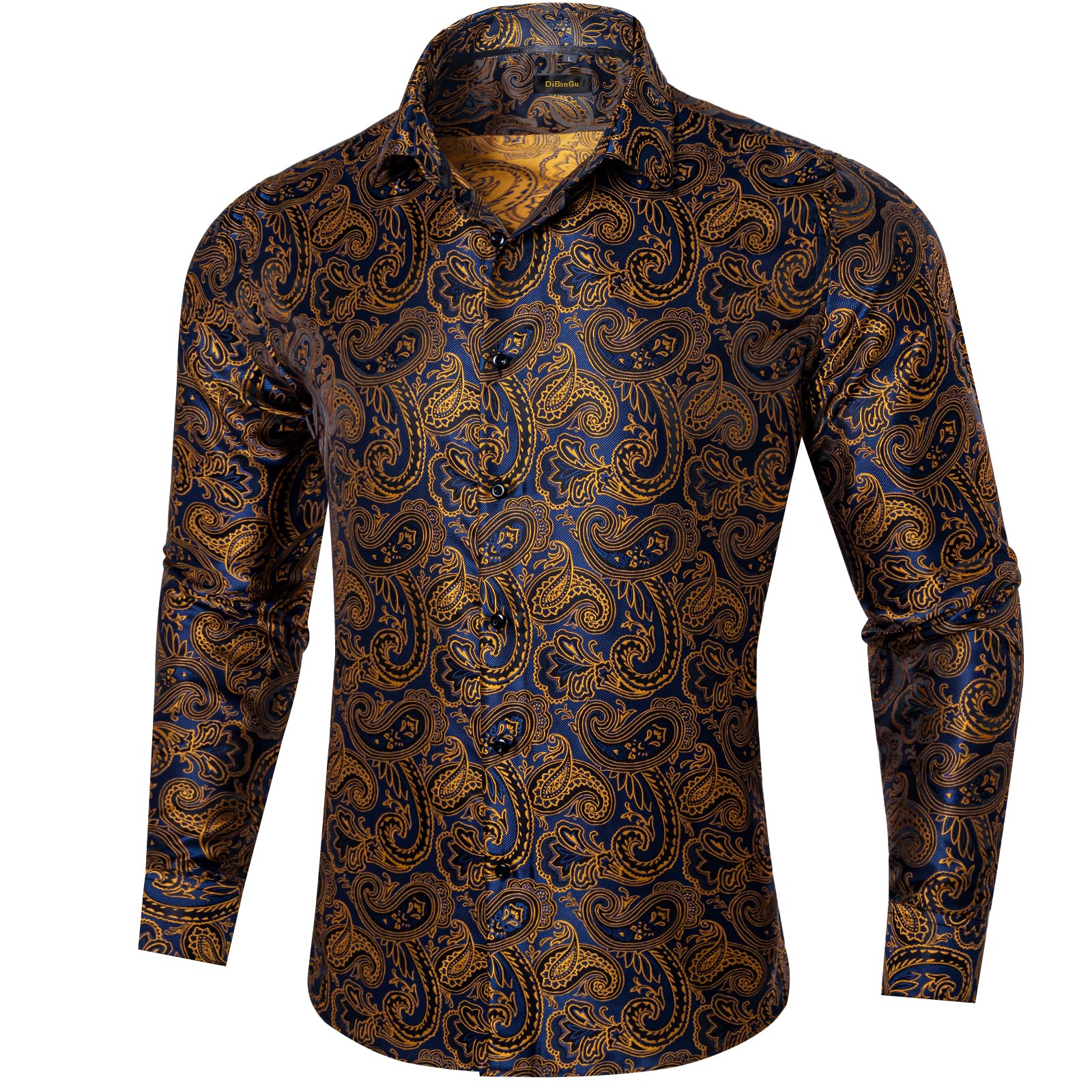 Men's Paisley Dress Shirt Long Sleeve Wrinkle Free Button Down Cowboy Shirts - Blue&orange&paisley