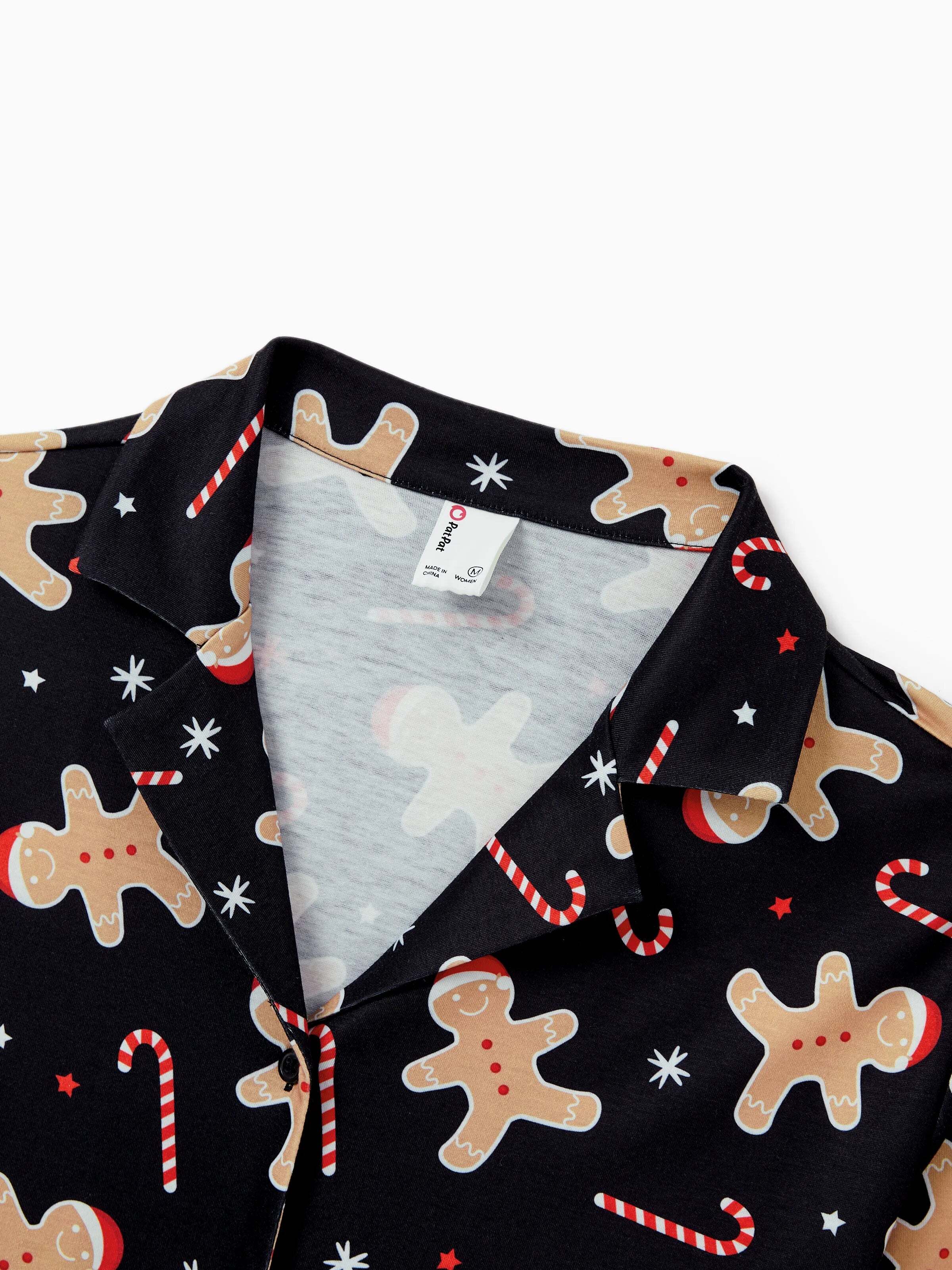 Christmas Matching Family Pajamas Set Gingerbread Print Black PJS with Christmas Socks Black