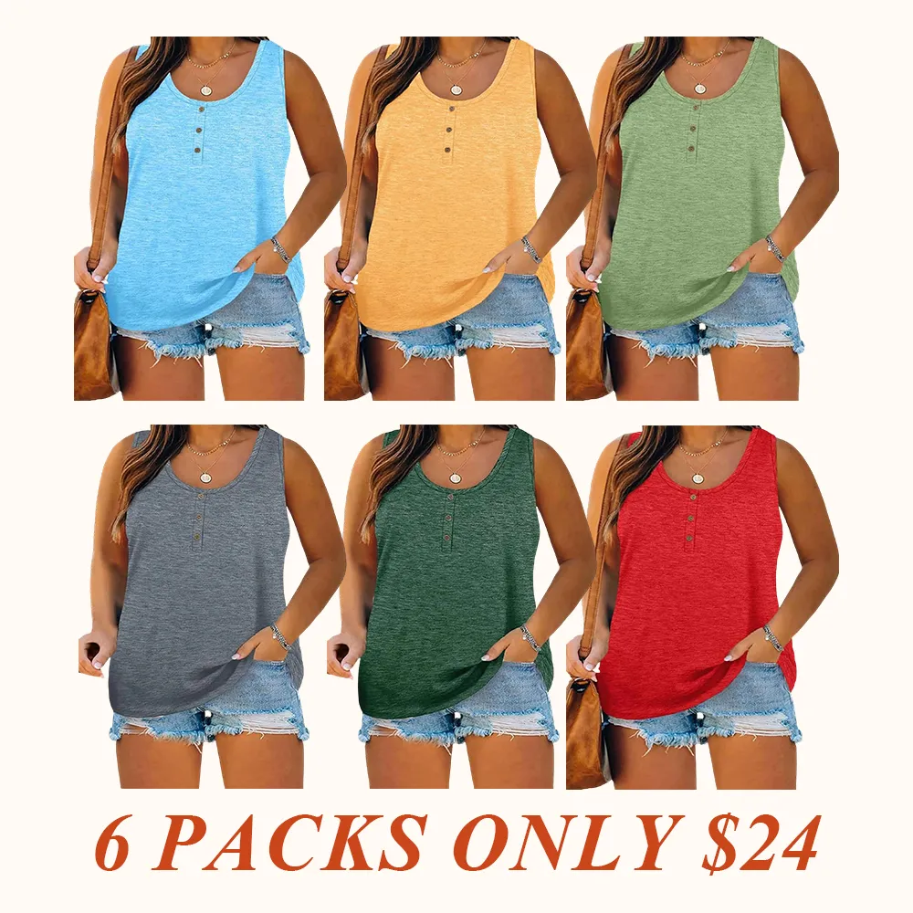 Summer New Trend Large Size Women's Tank Button Casual Vest, Fitted Plain Design, Perfect for Daily Wear