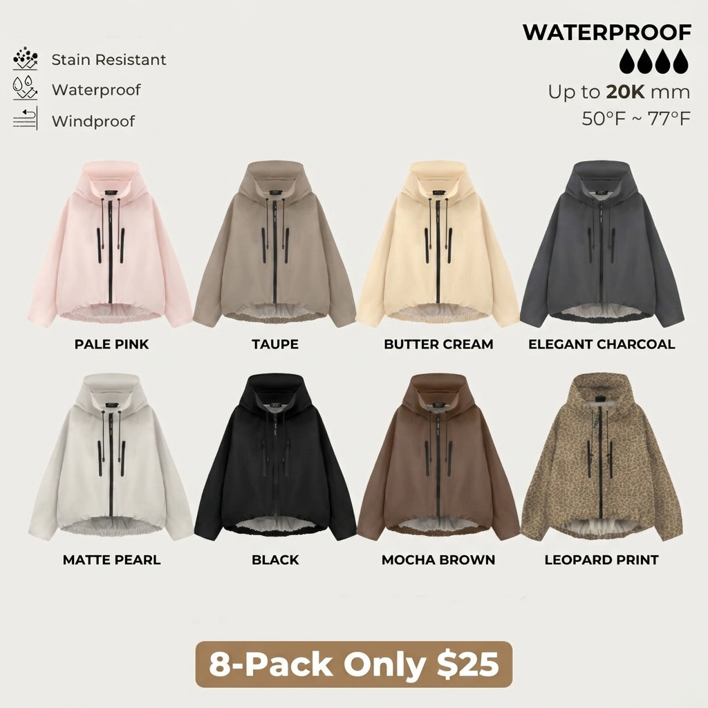 Women's Stylish Pleated Hem Rain Jacket