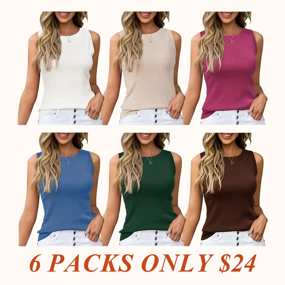 Womens Tank Tops Spring Summer Sleeveless Crew Neck Soft Sweater