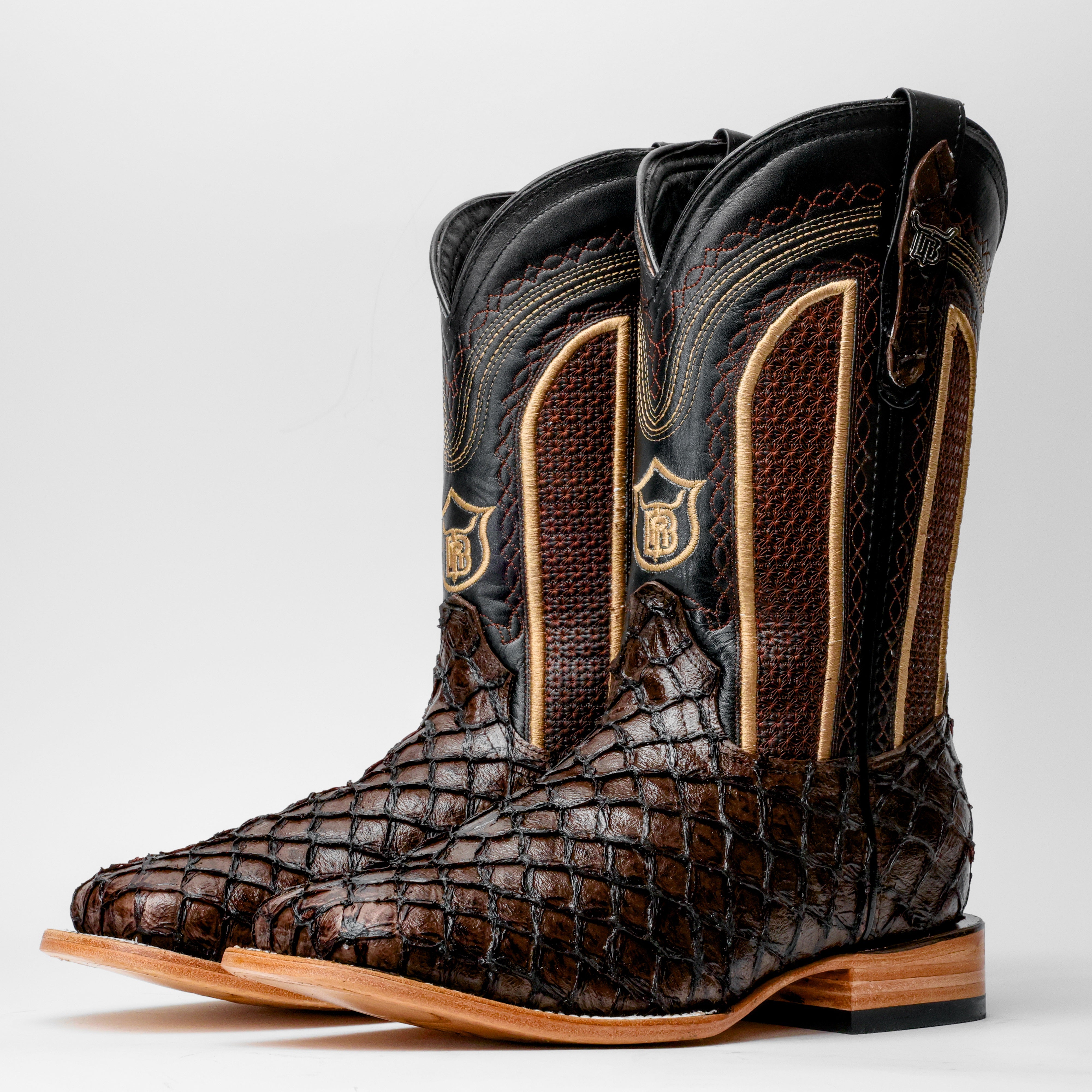 Brown Mini Pirarucu Leather Boots - Square Toe