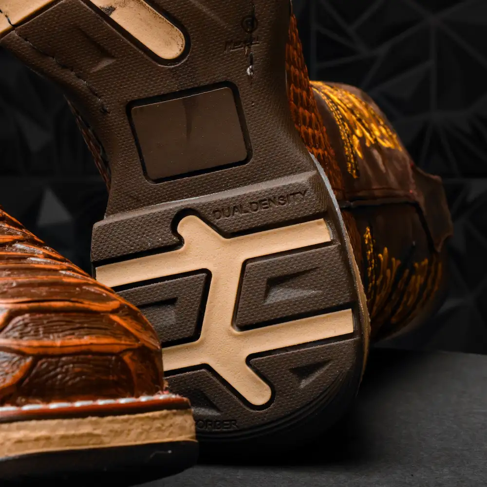 Cognac Jumbo Python Leather Boots With 3D Lightweight Sole - Composite Toe