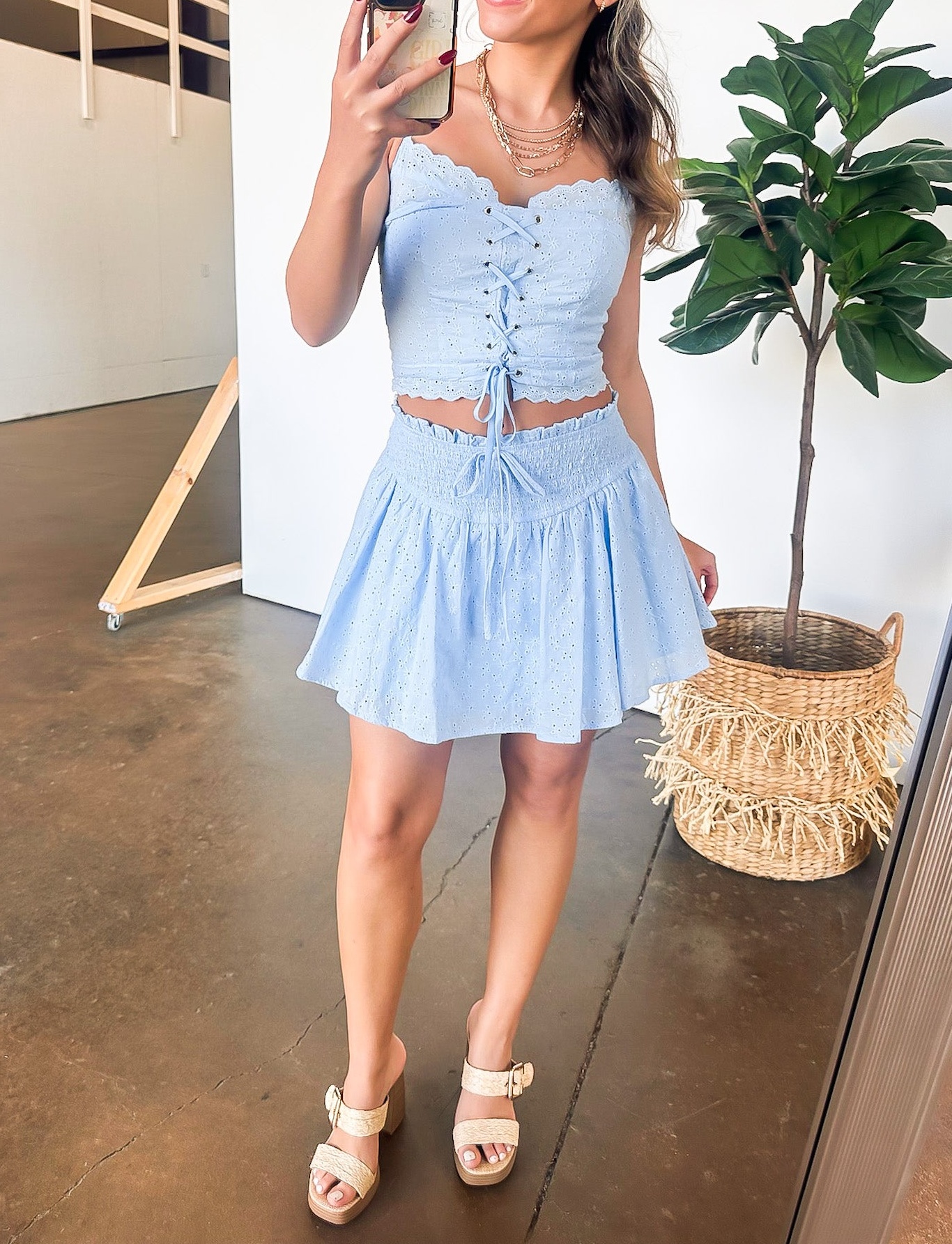Dreamy Impression Eyelet Smocked Skirt