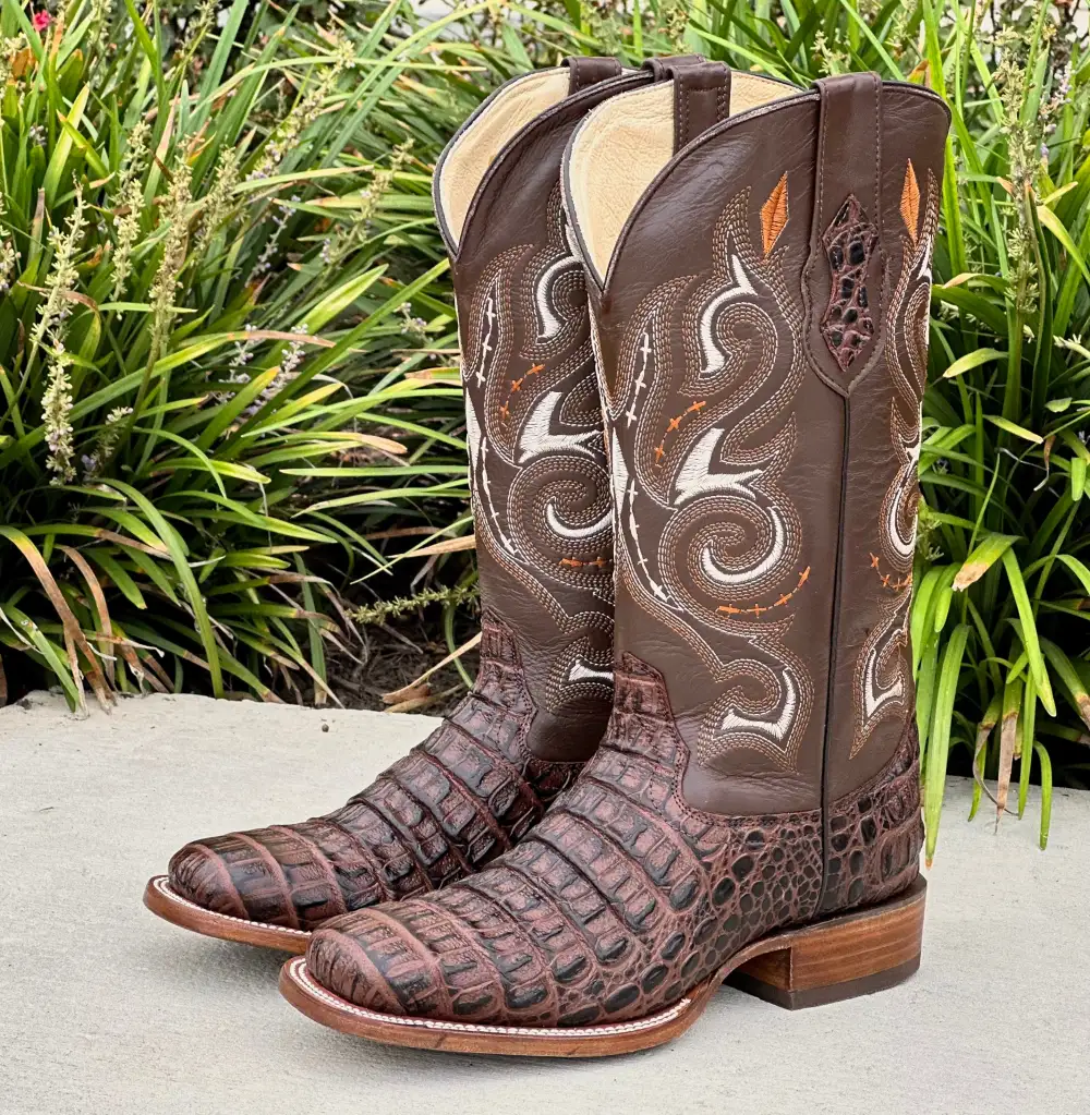 Mens Brown Horn-Back Leather Boots With Cream Shaft