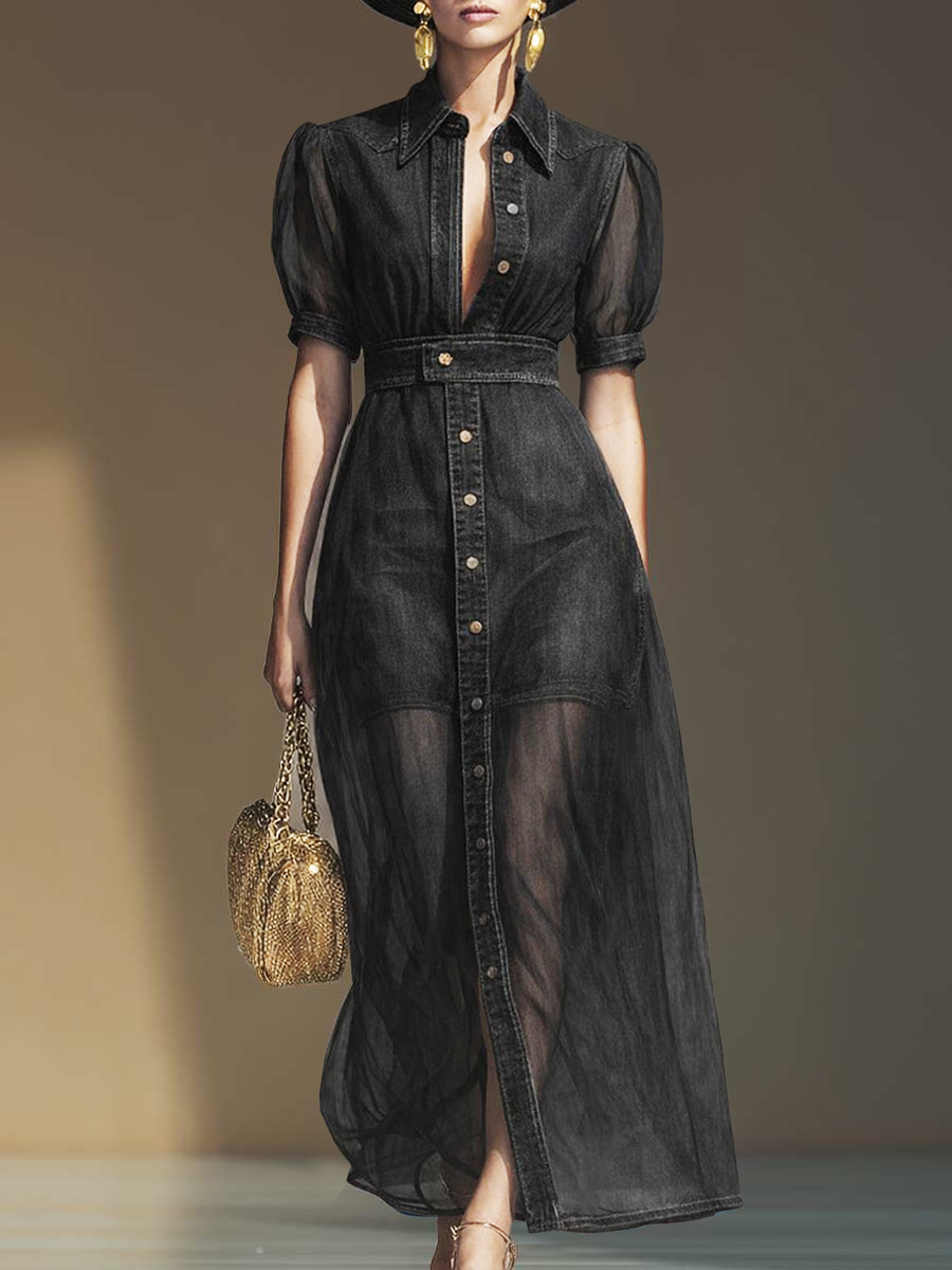 Women's Patchwork Organza Mini Dress And Organza Skirt Two-piece Set