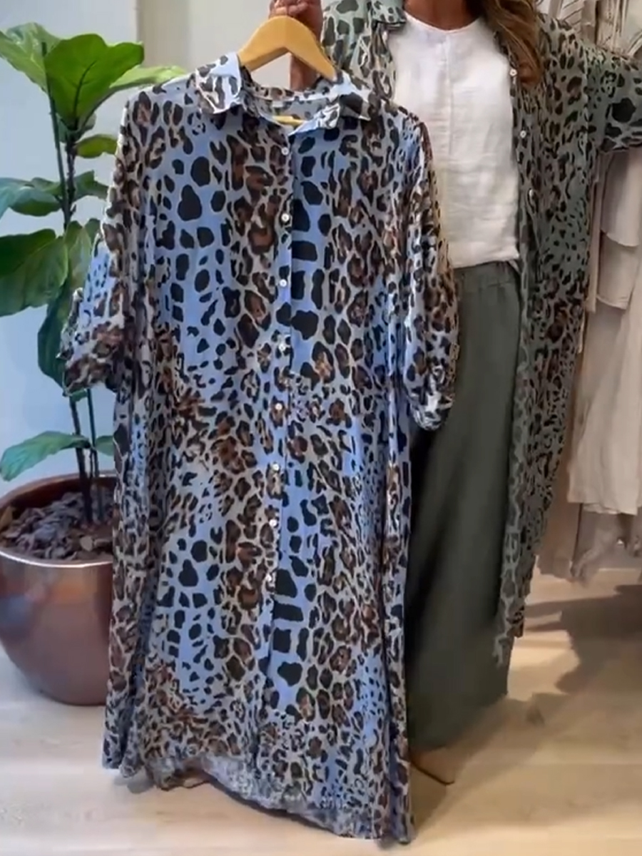 Leopard Print Linen And Cotton Shirt Dress