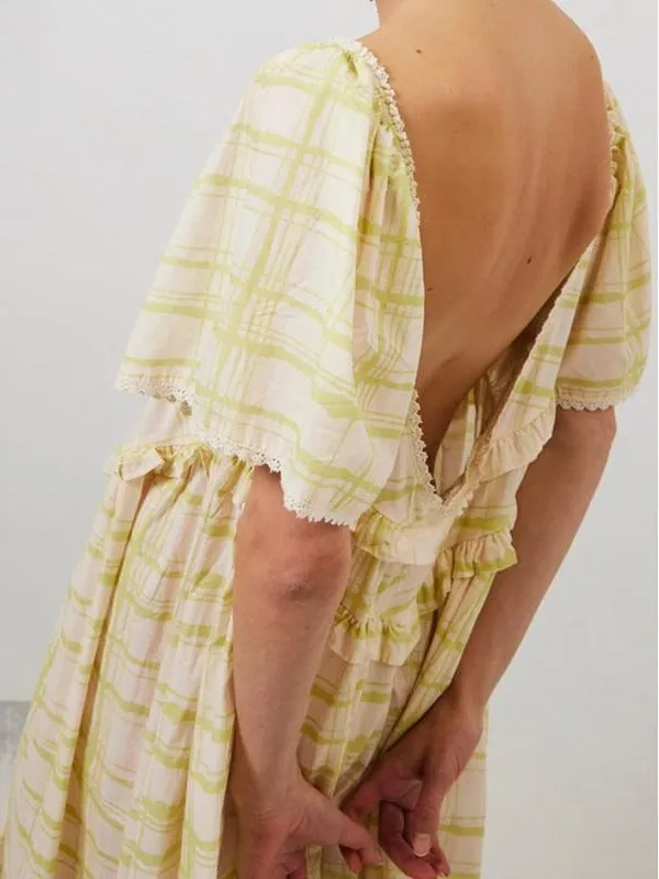 Women Long Dress Elegant Short Sleeve Low-Cut Backless(Just $3 Each!)