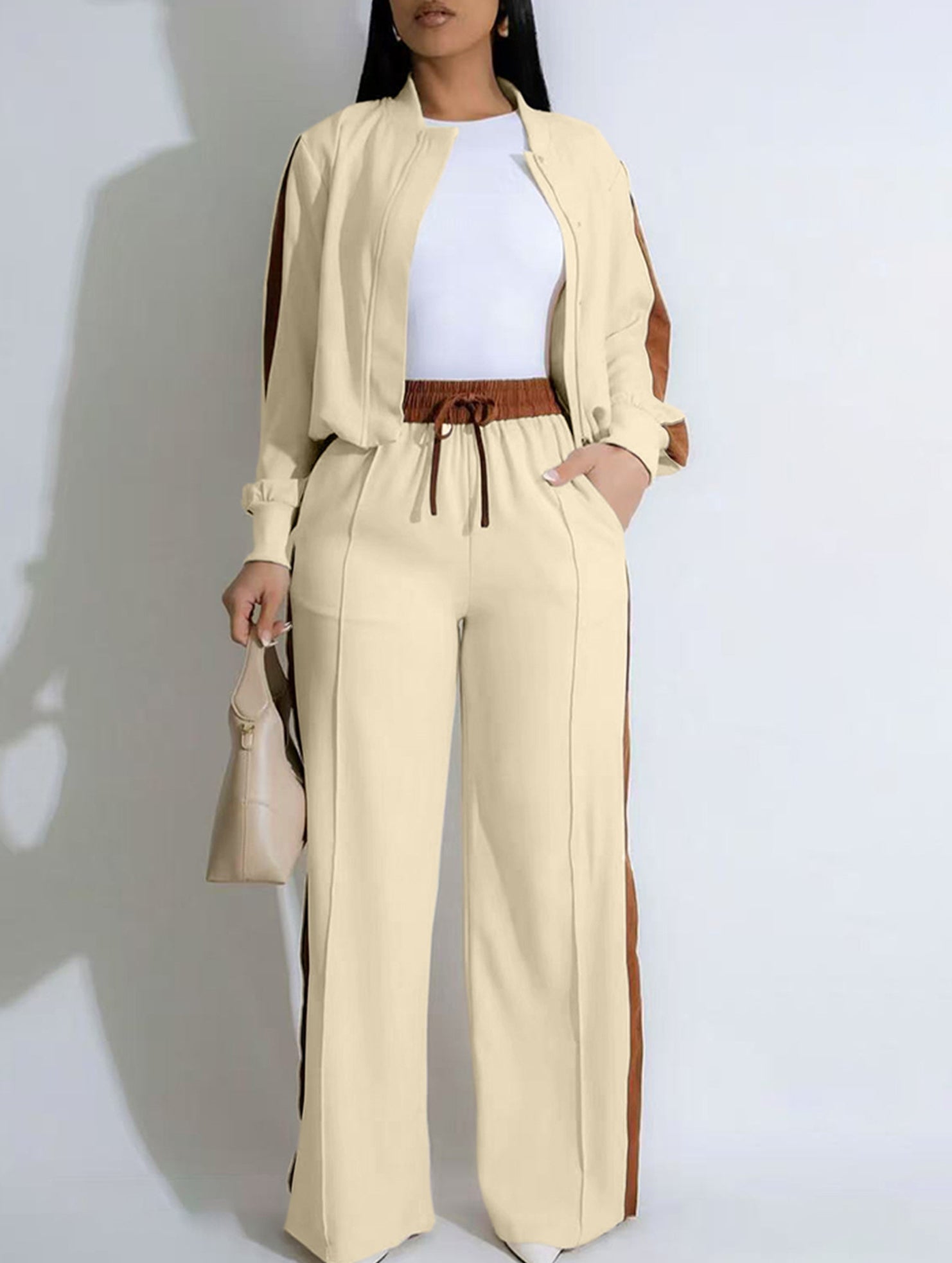 Zippered casual color-block suit for women_CWSS01455