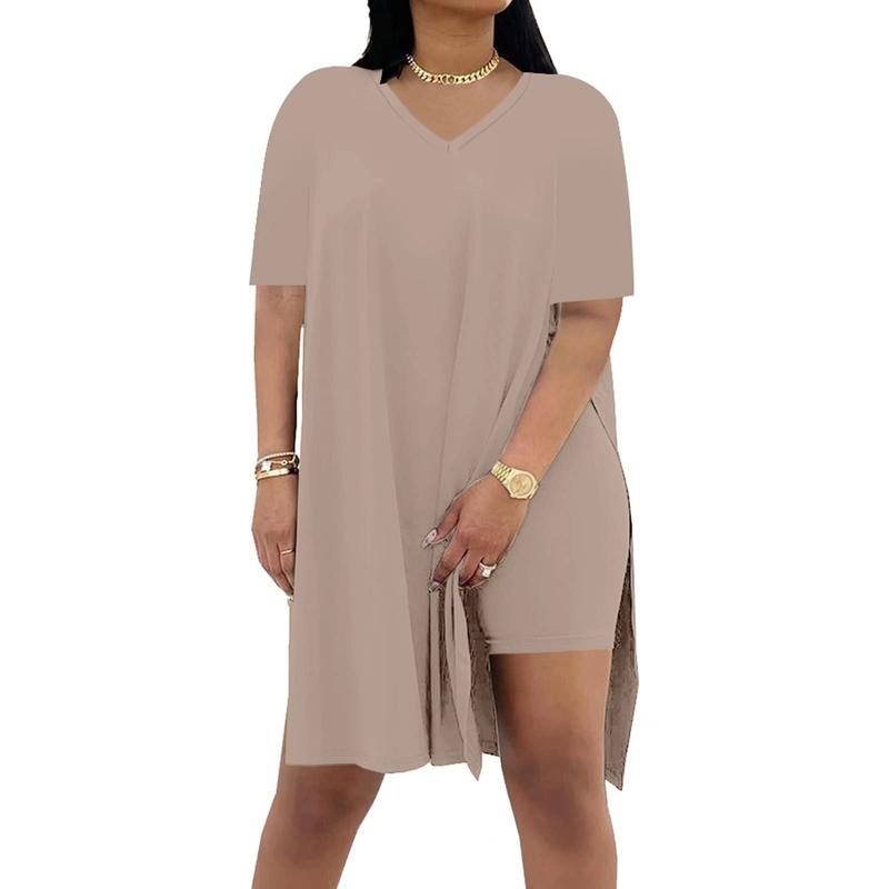 METAONLY Women Plus Size 2 Piece Outfits Short Sleeve Tunic Tops and Skinny Biker Shorts Sets Tracksuits Womenswear Bodycon Split Hem Lounge#springtok