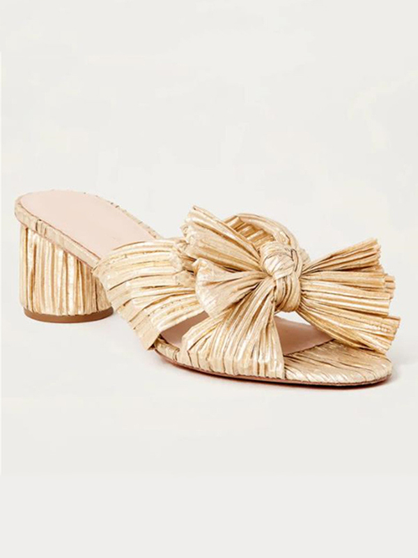 Hollow Peep Toe Pleated Shiny Slippers Pumps Sandals