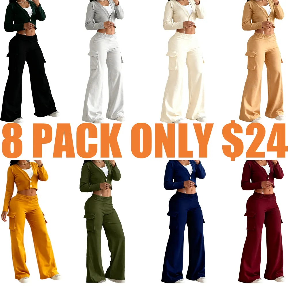 Women's Solid Color Flap Pocket Pants