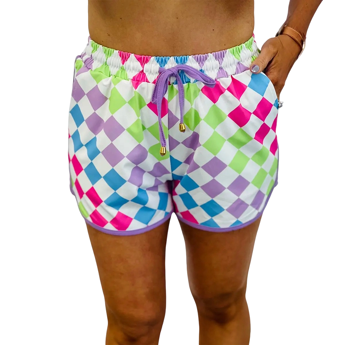 Women's Checkered Casual Shorts with Drawstring