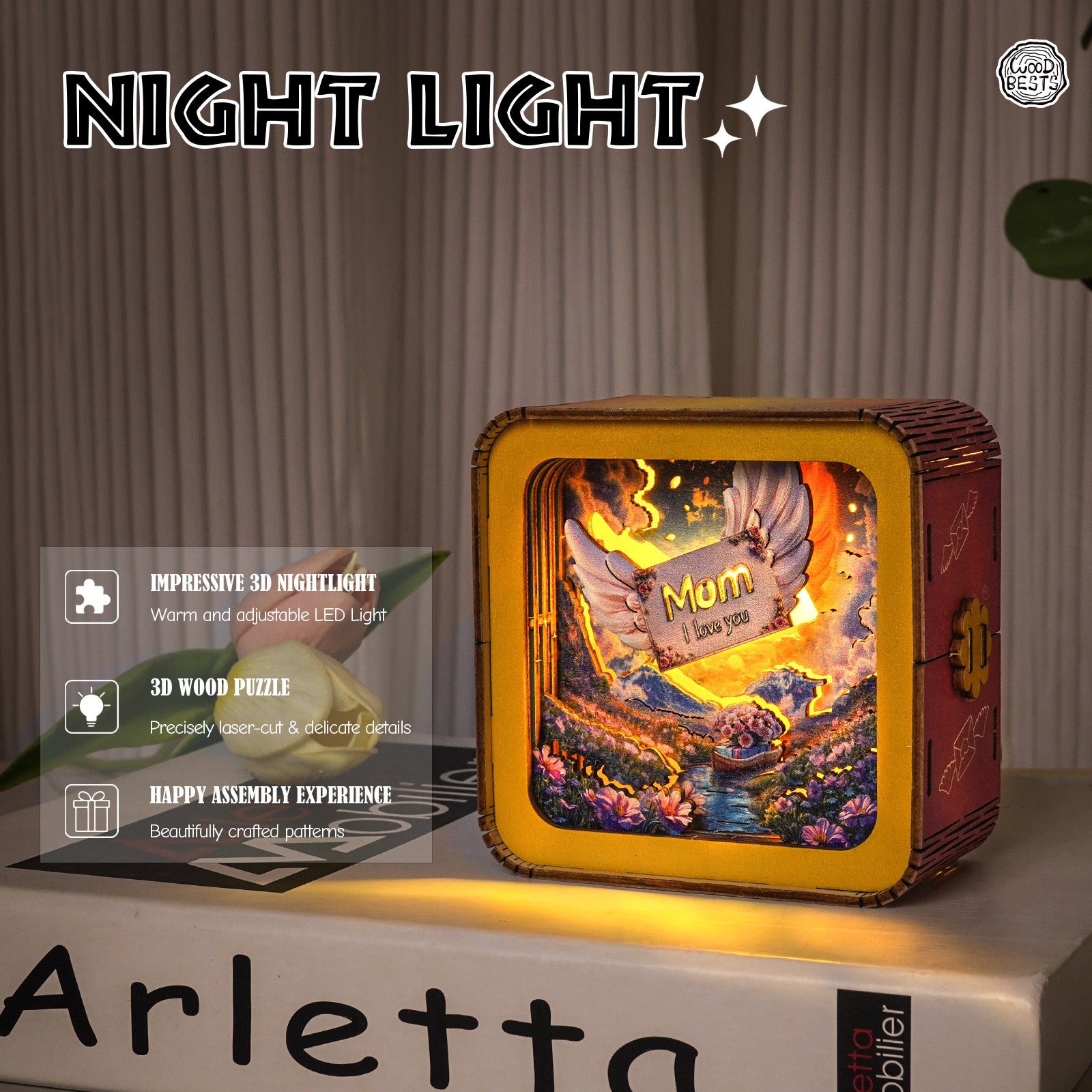â€œWords fail, love enduresâ€  Kit- 3D Wooden Puzzle Night Light