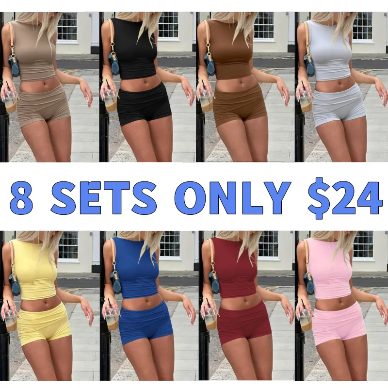 Two-piece Set Women's Solid Crop Top & Shorts (Just $3 a set!)