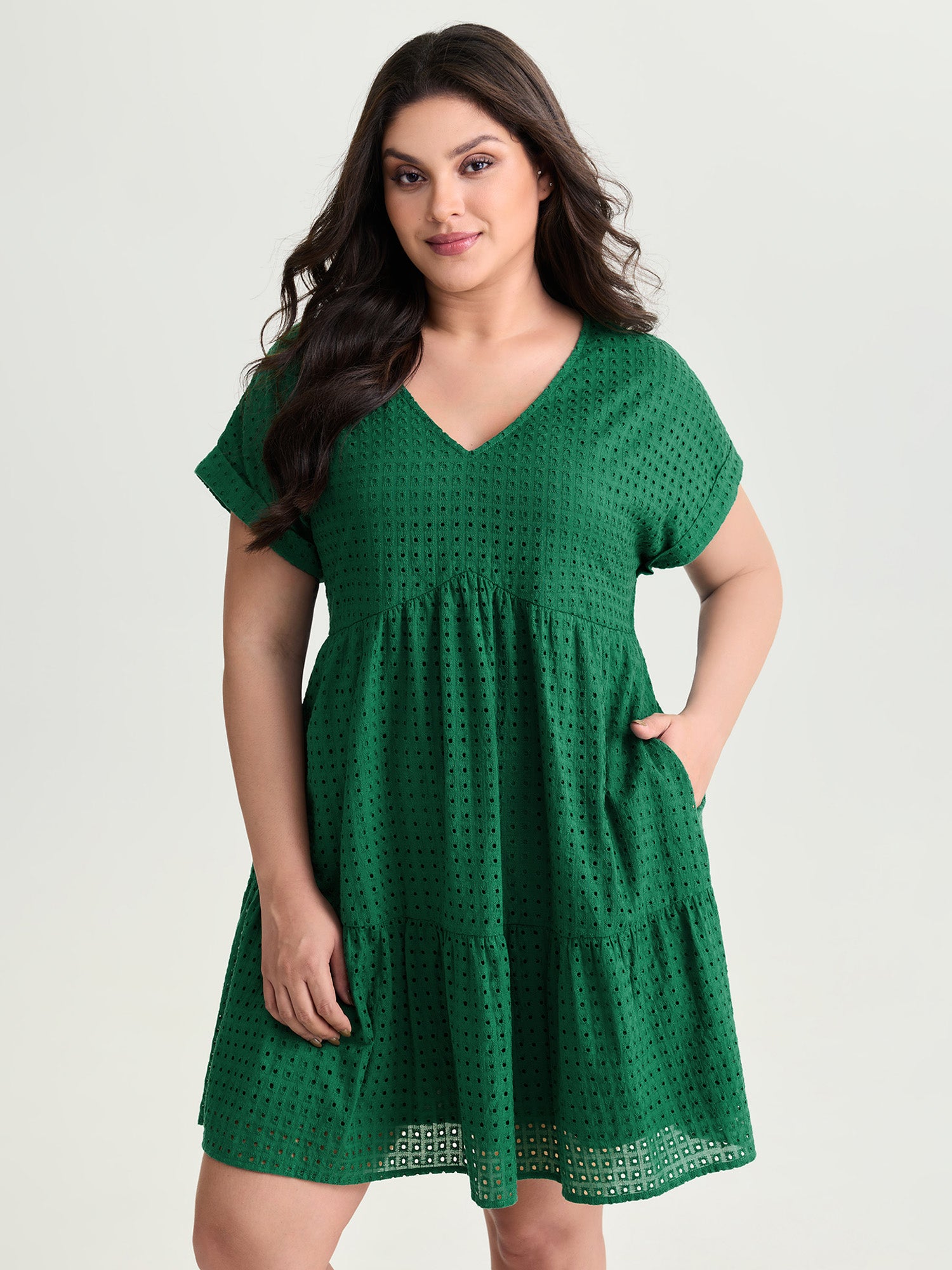 Cotton V-Neck Tiered Mini Dress