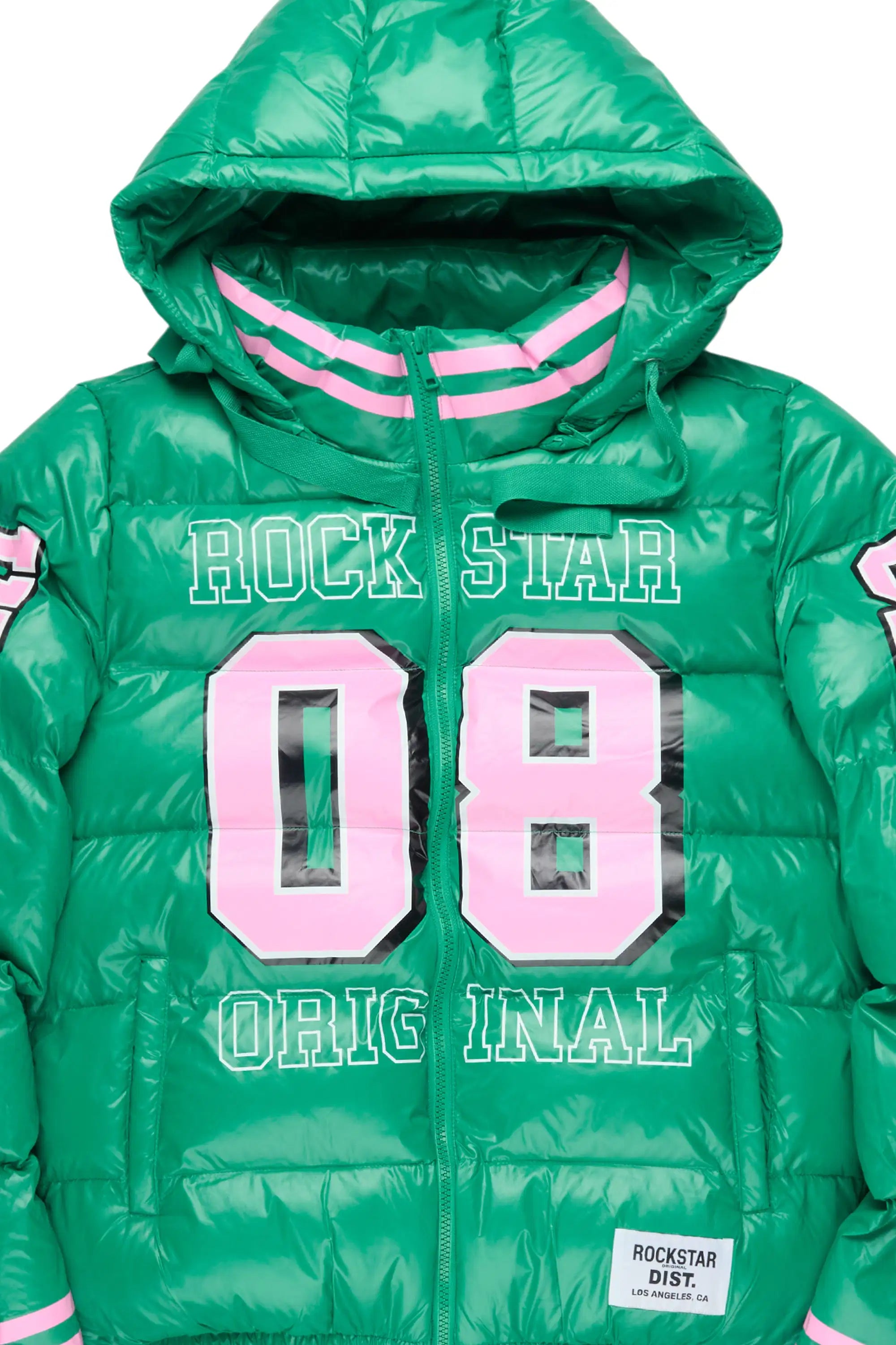 Kymberly Green/Pink Varsity Puffer Jacket