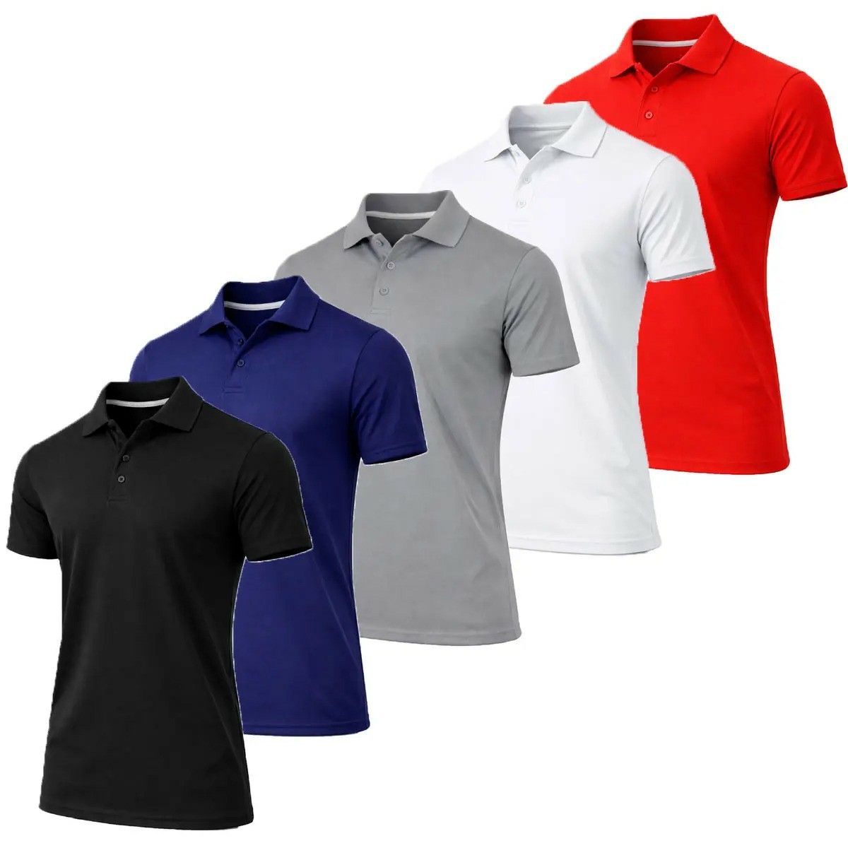Men's 5-Pack Moisture-Wicking Fabric Polo Collar Shirt Menswear Stylish Ribbed Sleeve