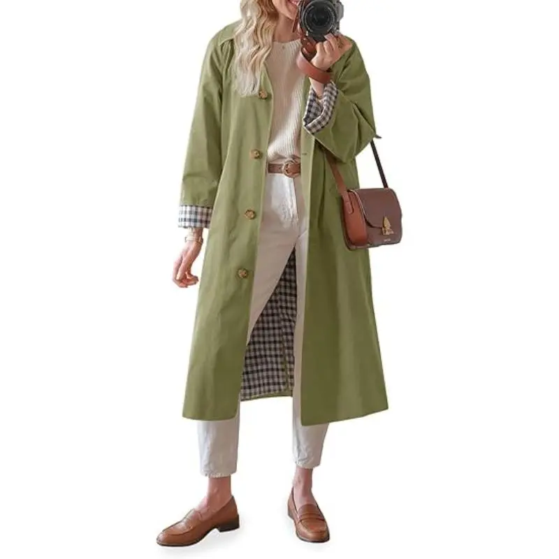 Womens Long Trench Coat Single Breasted Windproof Overcoat