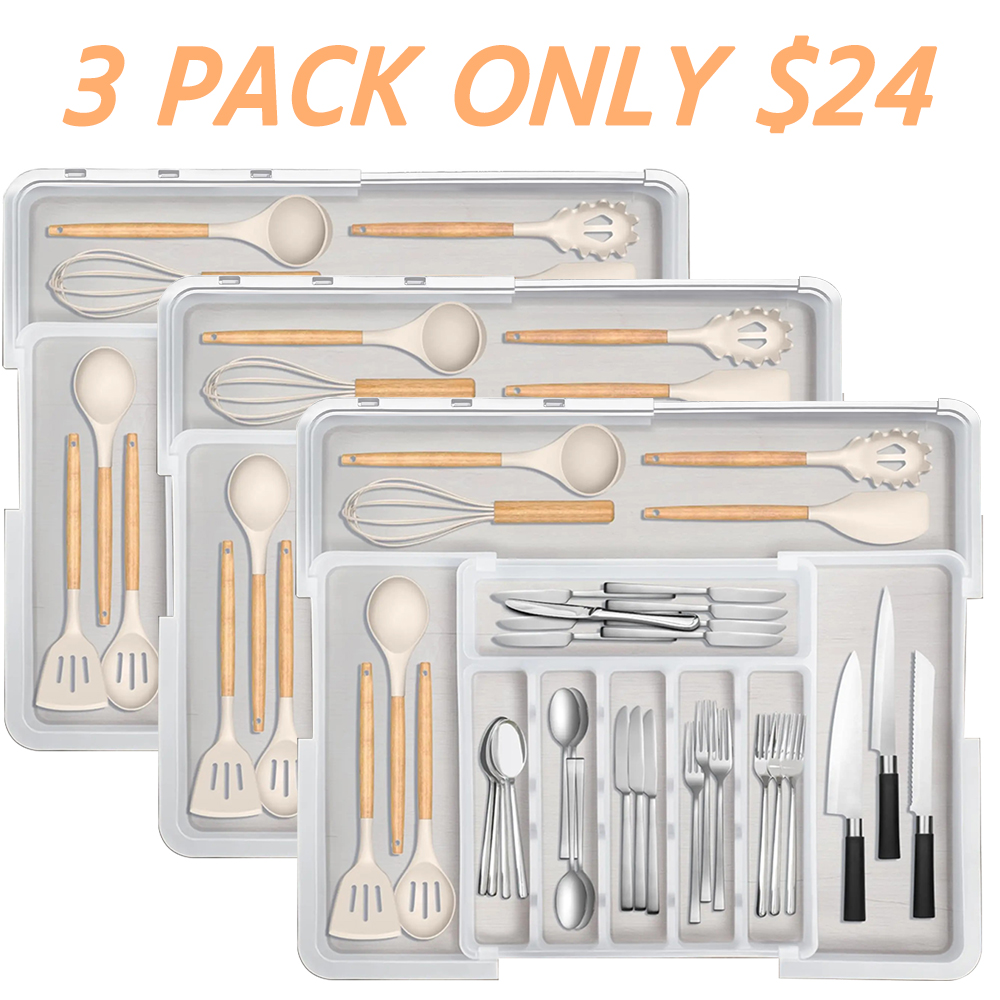 🔥3-PACK $24🔥Expandable Silverware Organizer – 9 Compartment, Adjustable 13
