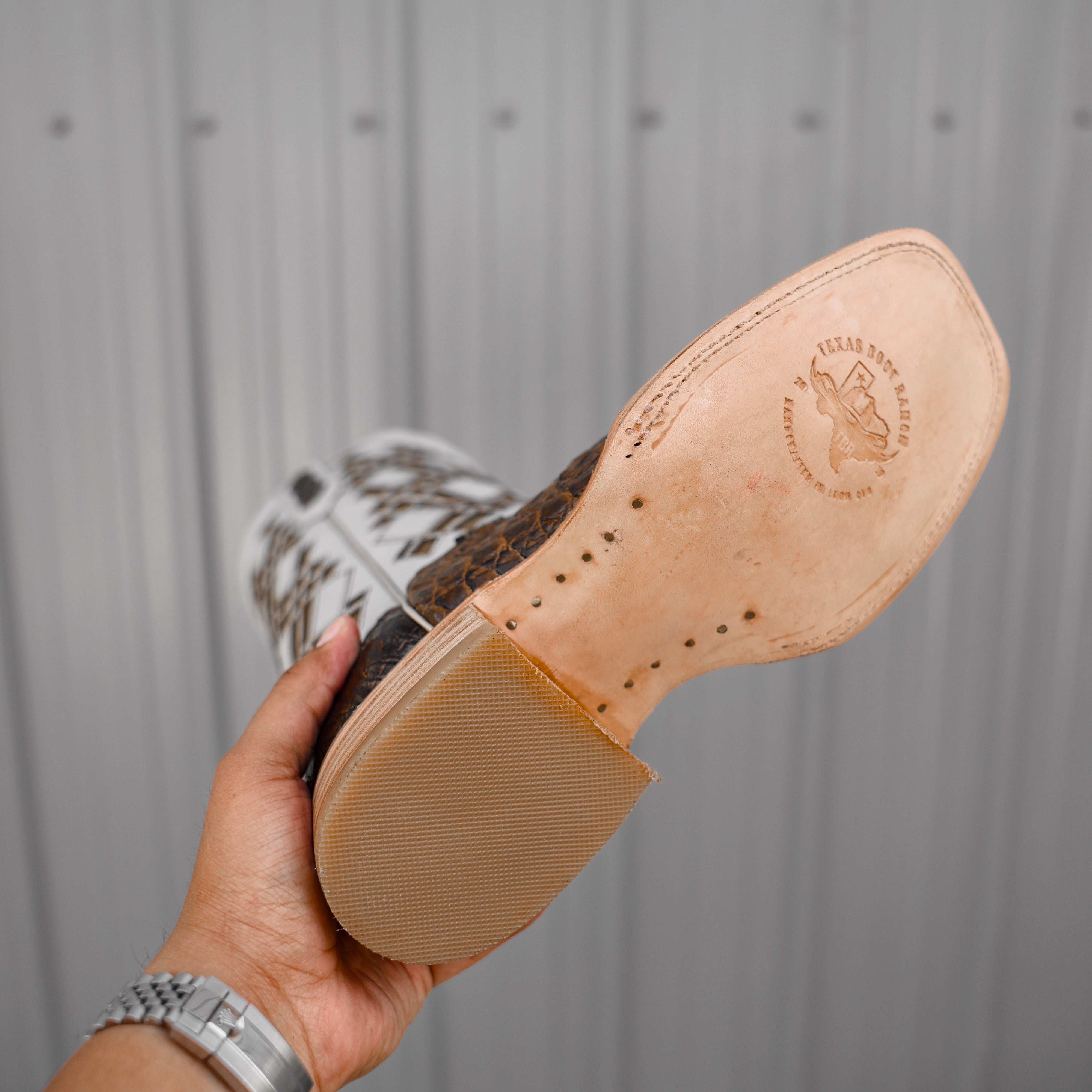 Honey Caiman Hornback Leather Boots - Square Toe