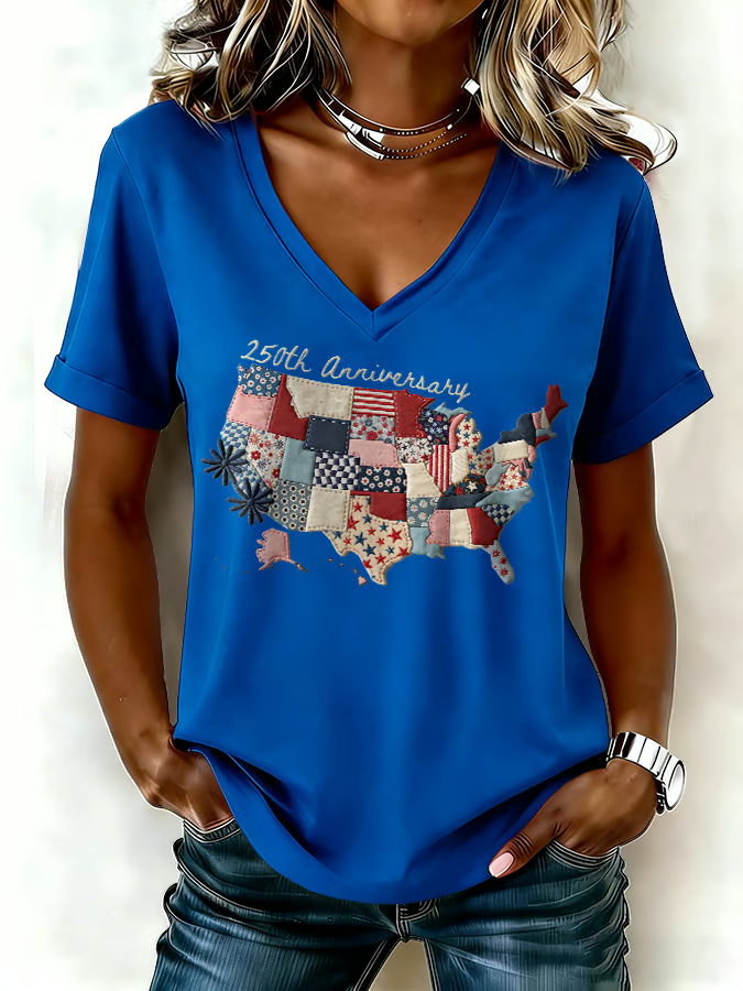 Women's casual retro American 250th T-shirt
