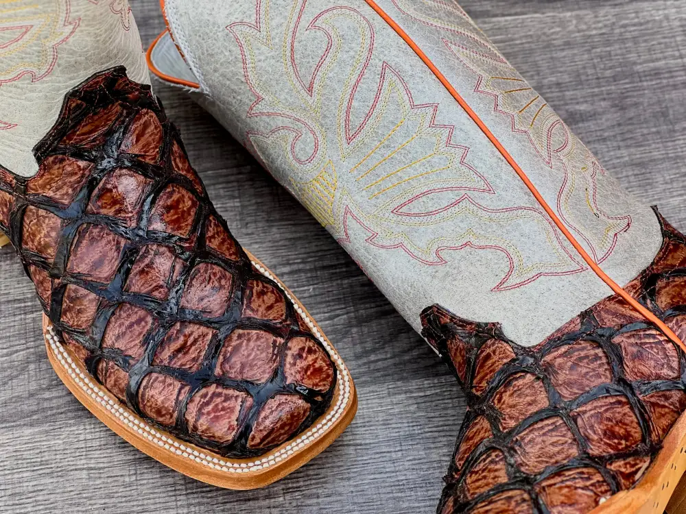 Men’s Cognac Pirarucu Leather Boots With White Shaft