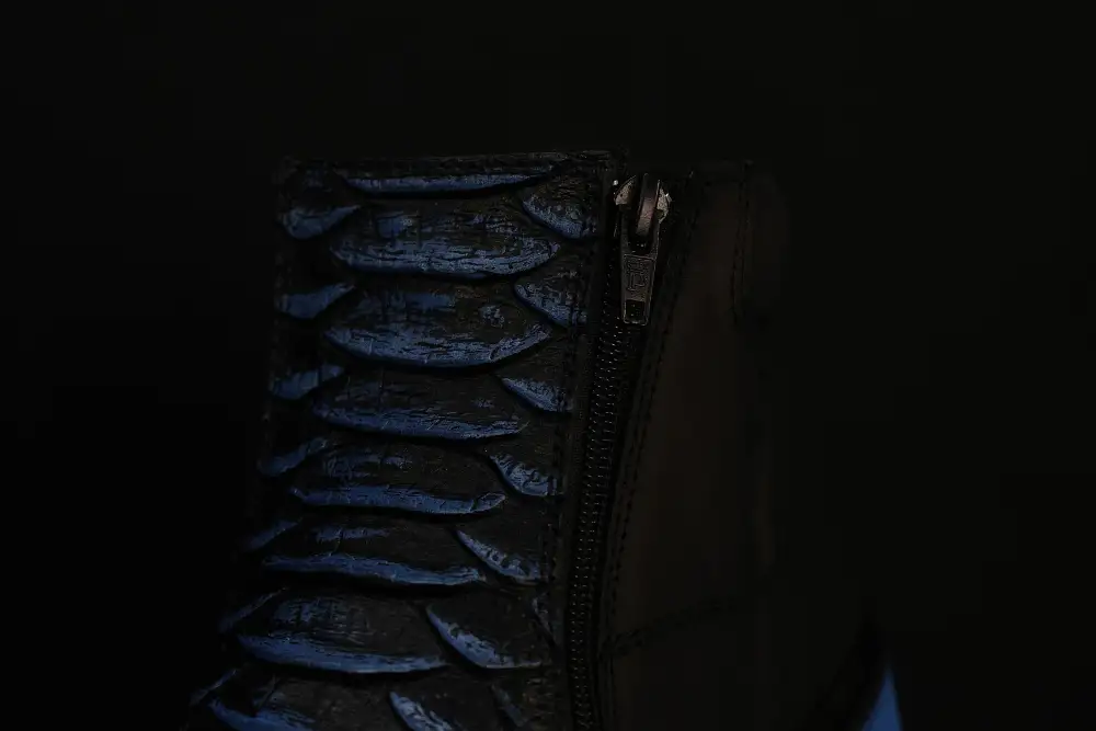 Men’s Black Python Cowboy Shoes With Ultra Light Blue Soles